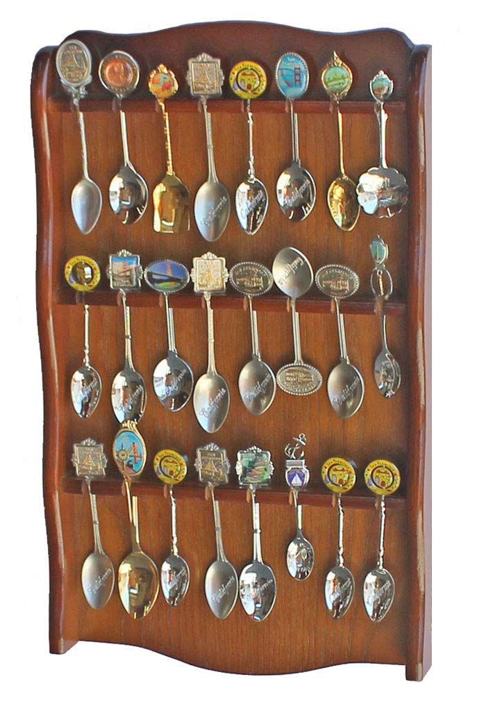 Spoon Rack Holder to hold 24 Souvenir Spoons Teaspoon Collection Walnut Finish Display Case No Door