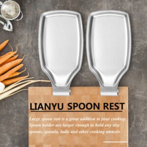 LIANYU 2-Piece Spoon Rest for Kitchen Counter, Stainless Steel Spoon Holder for Stove Top, Spatula Spoon Ladle Utensil Holder with Square Bottom, Heavy Duty, Dishwasher Safe