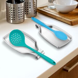 LIANYU 2-Piece Spoon Rest for Kitchen Counter, Stainless Steel Spoon Holder for Stove Top, Spatula Spoon Ladle Utensil Holder with Square Bottom, Heavy Duty, Dishwasher Safe