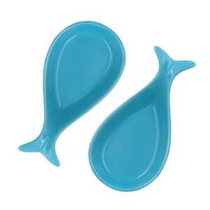 2PC Fish Spoon Rest Ceramic for Kitchen, Blue 9" X 4.5"