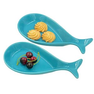 2PC Fish Spoon Rest Ceramic for Kitchen, Blue 9" X 4.5"