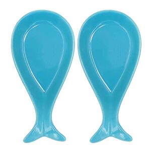 2PC Fish Spoon Rest Ceramic for Kitchen, Blue 9" X 4.5"