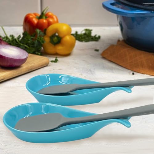 2PC Fish Spoon Rest Ceramic for Kitchen, Blue 9" X 4.5"