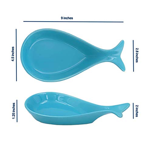 2PC Fish Spoon Rest Ceramic for Kitchen, Blue 9" X 4.5"