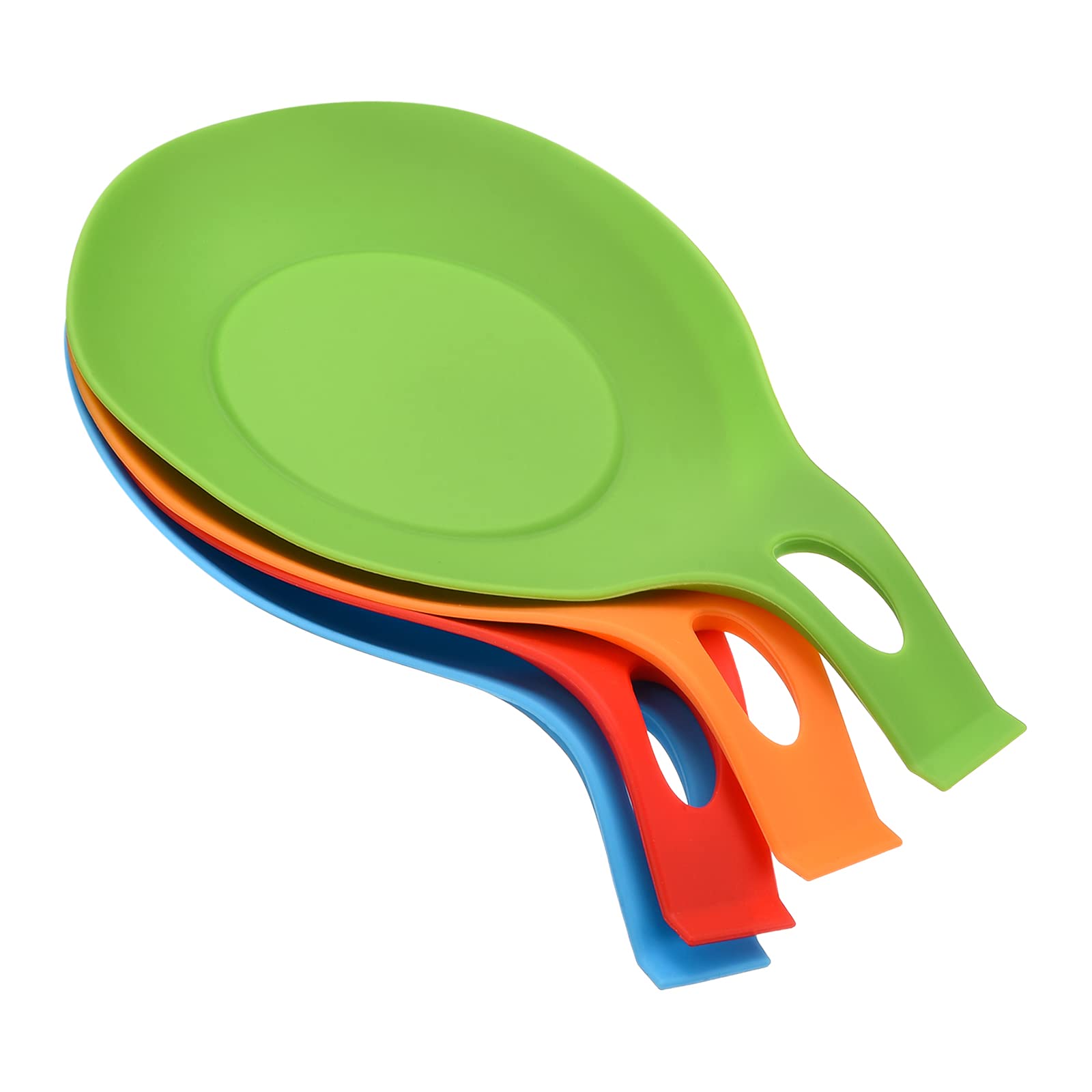 uxcell Silicone Spoon Rest, 7.68" x 3.74" Heat Resistant Kitchen Utensil Holder Spatula Ladle Rest for Counter Stove Top, Red/Blue/Orange/Green 1Set