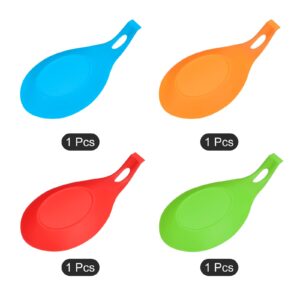 uxcell Silicone Spoon Rest, 7.68" x 3.74" Heat Resistant Kitchen Utensil Holder Spatula Ladle Rest for Counter Stove Top, Red/Blue/Orange/Green 1Set