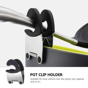 Cabilock Black Spoon Rest 2pcs Stainless Steel Pot Spoon Holder Pot Clip Spoon Rest Anti- Scald Spatula Holder Pot Clip Kitchen Utensils Gadgets Black Pot Spoon Holder