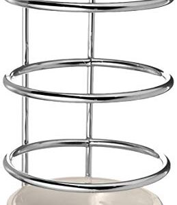 Upright, Standing Spoon Rest With Ceramic Dish Utensil Holder for Stovetop & Kitchen Counter Organization, Modern Vertical Design, Chrome/White