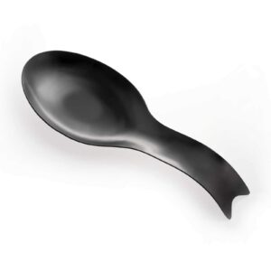 pretty jolly fish shape stainless steel spoon rest for stove top metal spoon holder for kitchen counter cooking utensil rest rust resistant dishwasher safe 10.6 x 3.8 inch(black 2pcs)