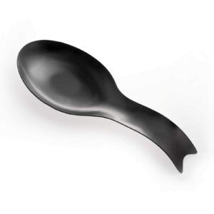 Pretty Jolly Fish Shape Stainless Steel Spoon Rest for Stove Top Metal Spoon Holder for Kitchen Counter Cooking Utensil Rest Rust Resistant Dishwasher Safe 10.6 x 3.8 Inch(Black 2PCS)