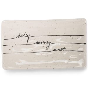 demdaco salty savory sweet glossy speckle white 6 x 3.5 stoneware ceramic everyday kitchen rectangle spoon rest
