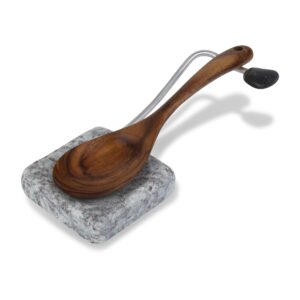 granite utensil rest with wooden spoon included. holds most kitchen utensils, heat-resistant, bpa-free spoon rest & holder for ladles, tongs & more - use on stove top, counter, dining room table