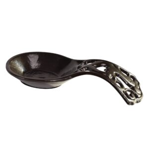minluful cast iron spoon rest holder, heat resistant metal spoon rest holder for stove top and countertop use as spatula and fork rest while cooking, coffee gold