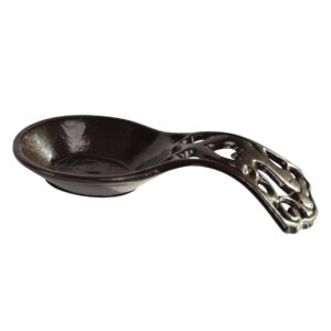 MINLUFUL Cast Iron Spoon Rest Holder, Heat Resistant Metal Spoon Rest Holder for Stove Top and Countertop Use as Spatula and Fork Rest while Cooking, Coffee Gold