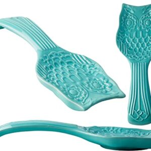 Decorative Owl Spoon Rest for Kitchen Countertop – Modern Farmhouse Spoon Holder for Stove in Lovely Aqua Blue, made with Chip-free Ceramic – Dishwasher Safe Utensil Rest