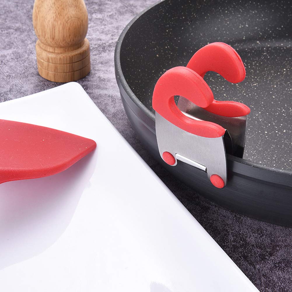 Hovico Stainless Steel Pot Spoon Holder, Anti-Scald Silicone Grip Pot Clip Holder for Spoon(Red & black)