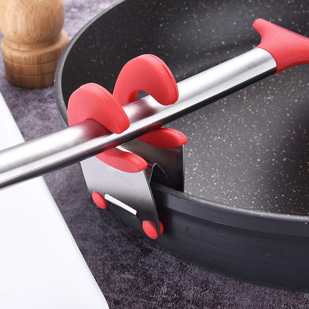 Hovico Stainless Steel Pot Spoon Holder, Anti-Scald Silicone Grip Pot Clip Holder for Spoon(Red & black)