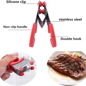 Hovico Stainless Steel Pot Spoon Holder, Anti-Scald Silicone Grip Pot Clip Holder for Spoon(Red & black)