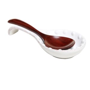 mygift® white ceramic spoon rest with dot design, countertop cooking spoon and ladle holder
