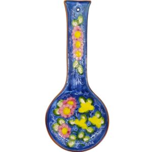 handmade hand painted portuguese pottery ceramic spoon rest (floral), 11'' x 4.75'' x 0.5'' inches