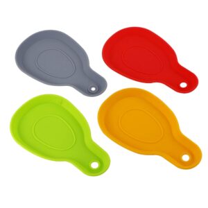 webake silicone spoon rest for stove top, cooking spoon holder, ladle holder, spatula holder for kitchen, dining table, fork, bbq brushes, tongs and kitchen utensils set of 4 (multiple colors)