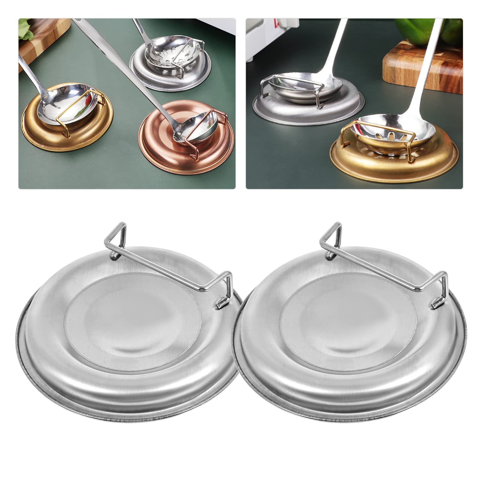 Cabilock 2pcs Soup Shell Holder Hot Pot Ladle Holders Metal Shelf Brackets Steel Ladle Colander Holder Spoon Stand L Brackets for Shelves Ladle Stand Counter Kitchen Rack Stainless Steel