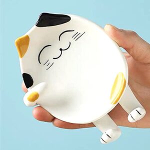 Ceramic Spoon Rest for Kitchen Multifunction Cute Cat Spatula Rack Cooking utensil holder,cover Lid Holder for Stove,Kitchen Decor Gift (yellow cat)