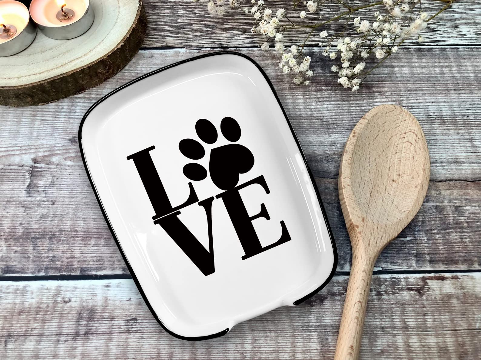 Ceramic Patterned Fork Spoon Rest with Message Love, Functional Kitchenware Spoon Rest Suitable for Kitchen Countertop Stove Top Kitchen Accessory and Gift for Cooking Enthusiasts