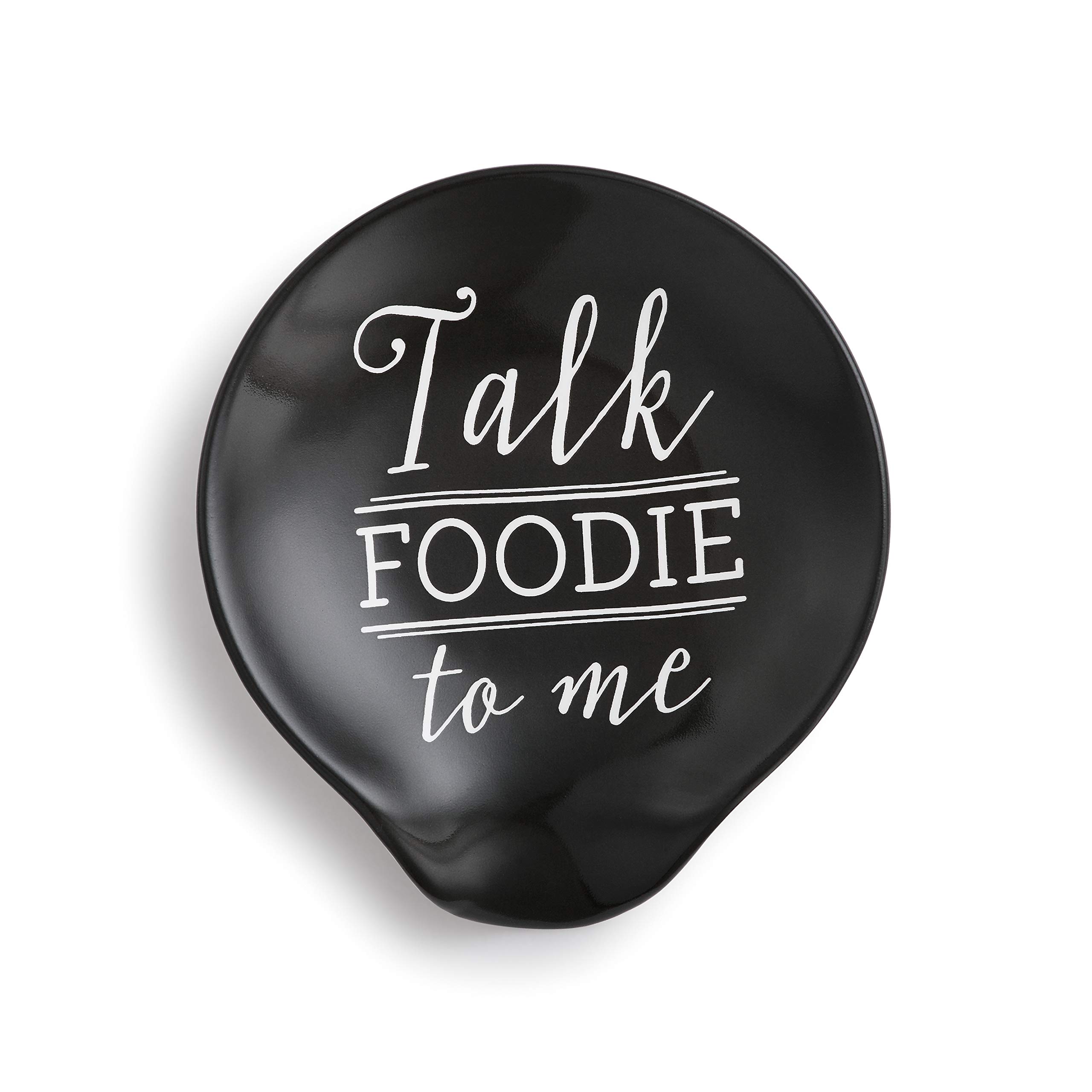 DEMDACO Talk Foodie To Me 4.5 x 4 Glossy Black Ceramic Stoneware Kitchen Spoon Rest