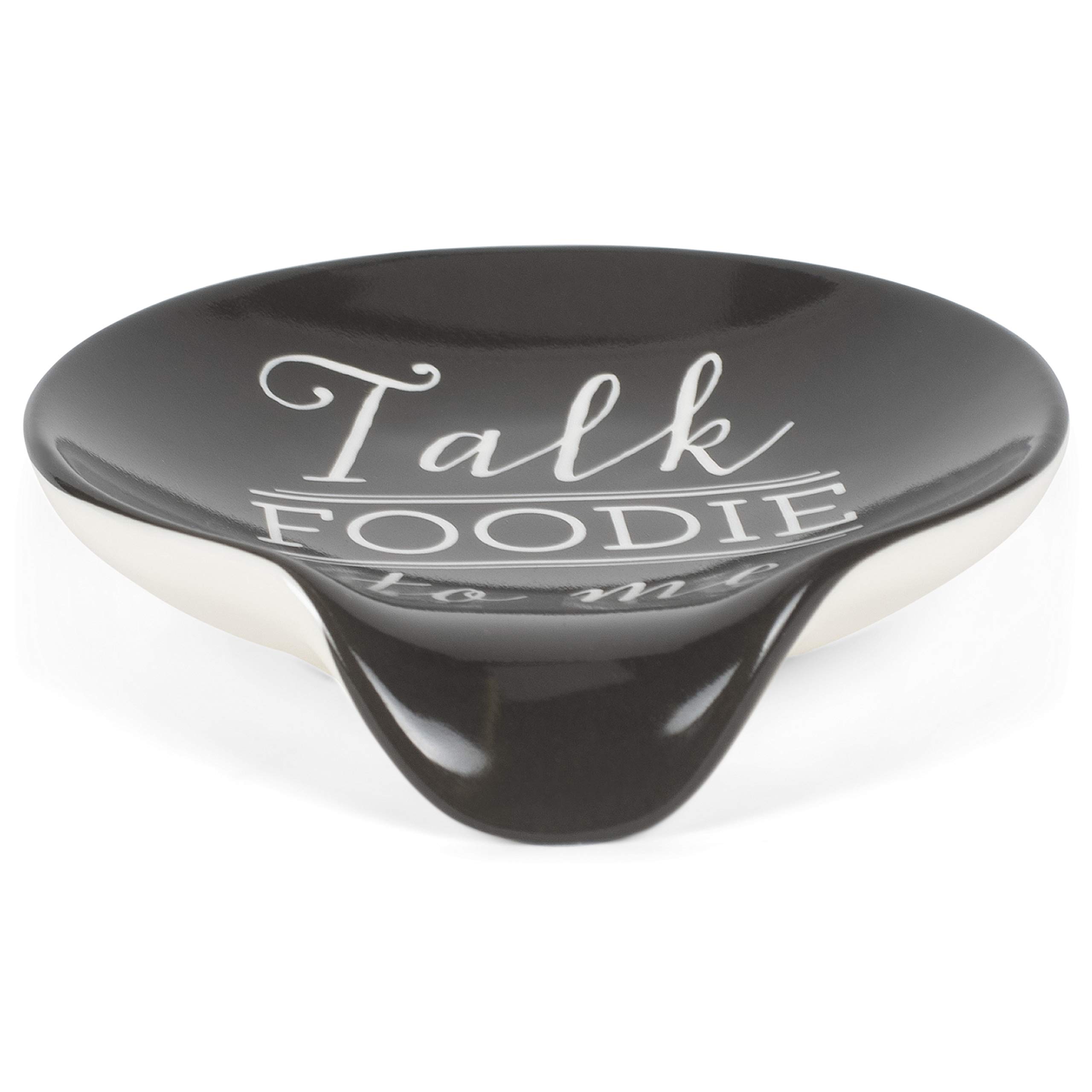 DEMDACO Talk Foodie To Me 4.5 x 4 Glossy Black Ceramic Stoneware Kitchen Spoon Rest