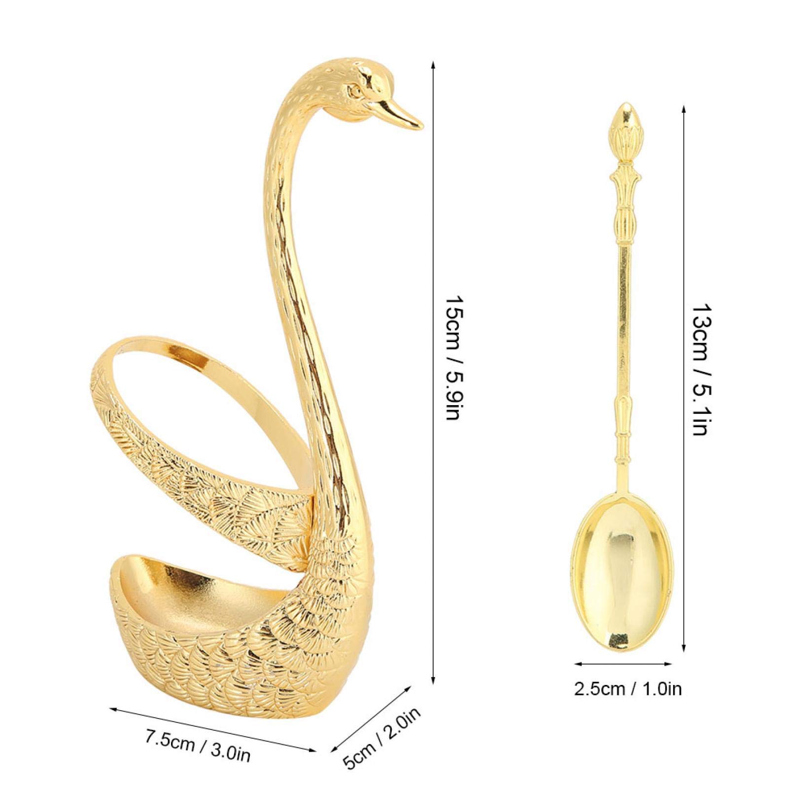 Oumefar Dessert Spoons, 10pcs Premium Food Grade Stainless Steel 4.7 Coffee Spoon with Decorative Swan Base Holder, Creative Gold Dessert Spoons and Swan Shape Holder,for Coffee Dessert Ice Cream Cake