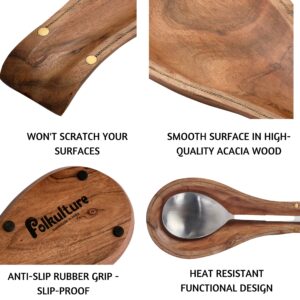 Folkulture Wooden Spoons for Cooking Set for Kitchen and Spoon Rest Bundle, Non Stick Cookware Tools or Utensils Includes Wooden Spoon, Spatula, Spoon Rest for Kitchen Counter, Spoon Holder for Stove