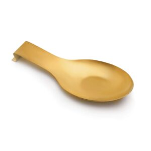 pretty jolly stainless steel gold spoon rest for kitchen counter cooking utensil rest spoon ladle holder for stove top rust resistant large size spatula rest dishwasher safe 9.61 x 3.74 inch(1pcs)