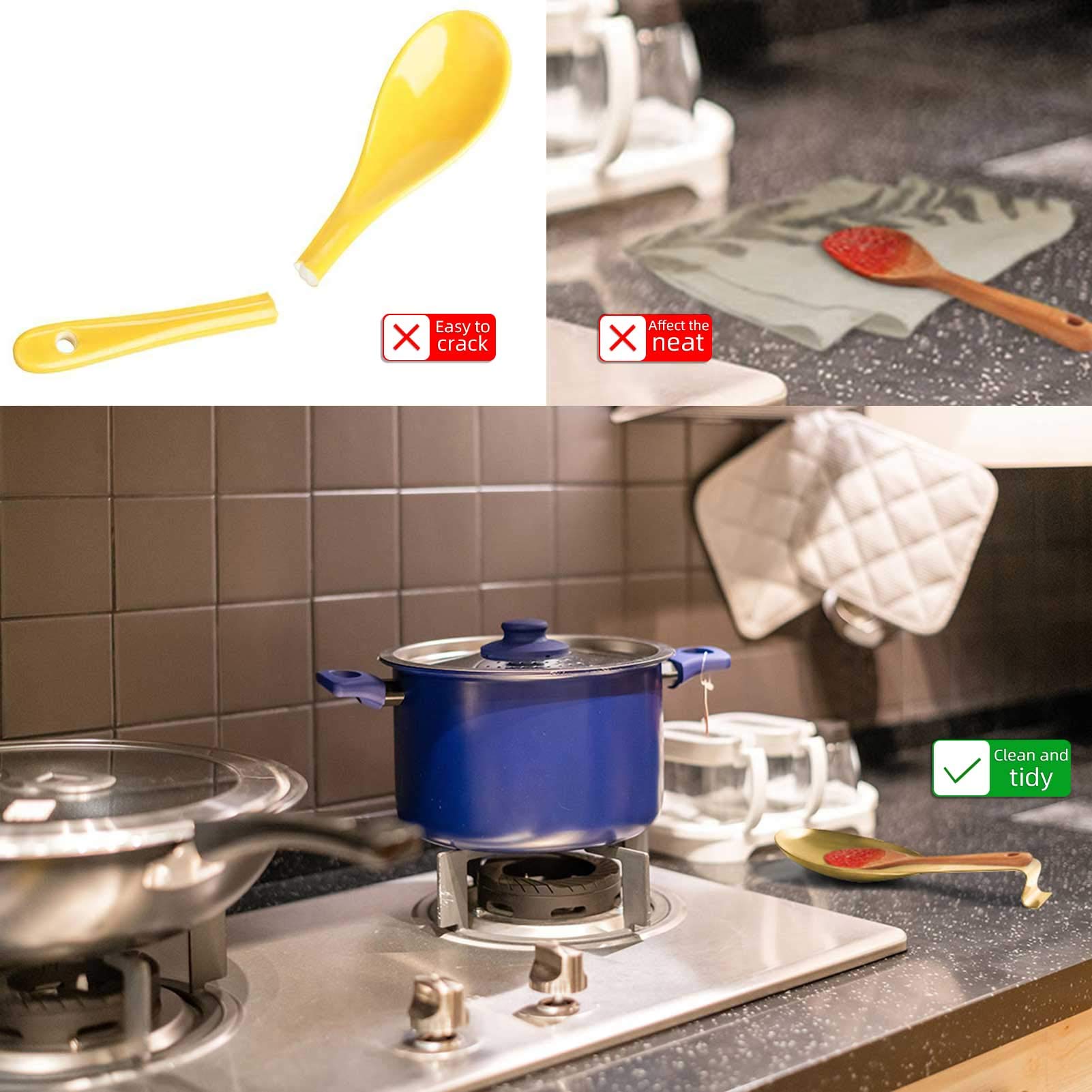 Pretty Jolly Stainless Steel Gold Spoon Rest for Kitchen Counter Cooking Utensil Rest Spoon Ladle Holder for Stove Top Rust Resistant Large Size Spatula Rest Dishwasher Safe 9.61 x 3.74 Inch(1PCS)