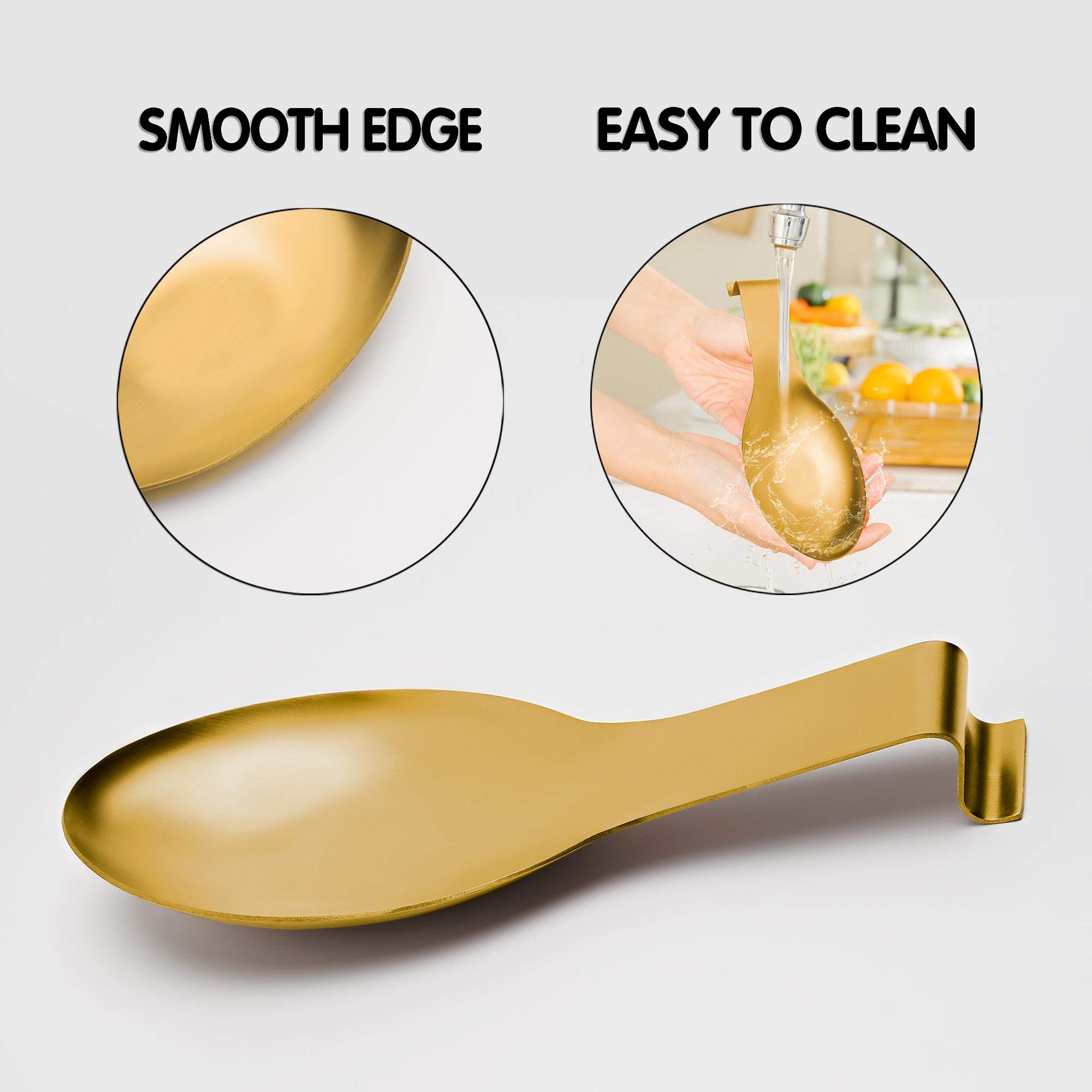 Pretty Jolly Stainless Steel Gold Spoon Rest for Kitchen Counter Cooking Utensil Rest Spoon Ladle Holder for Stove Top Rust Resistant Large Size Spatula Rest Dishwasher Safe 9.61 x 3.74 Inch(1PCS)