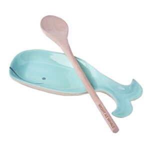 two's company 51282 whale spoon rest with spoon, aqua
