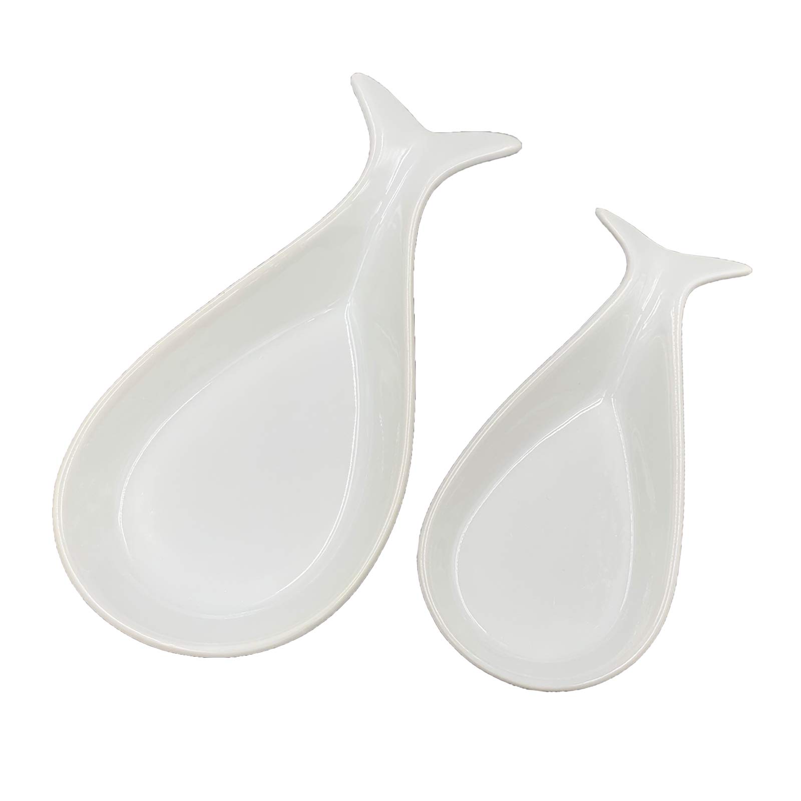 Fish Spoon Rest Ceramic for Kitchen Set of 2, White