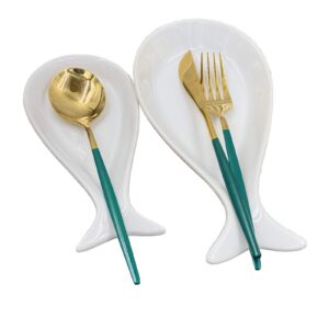 Fish Spoon Rest Ceramic for Kitchen Set of 2, White