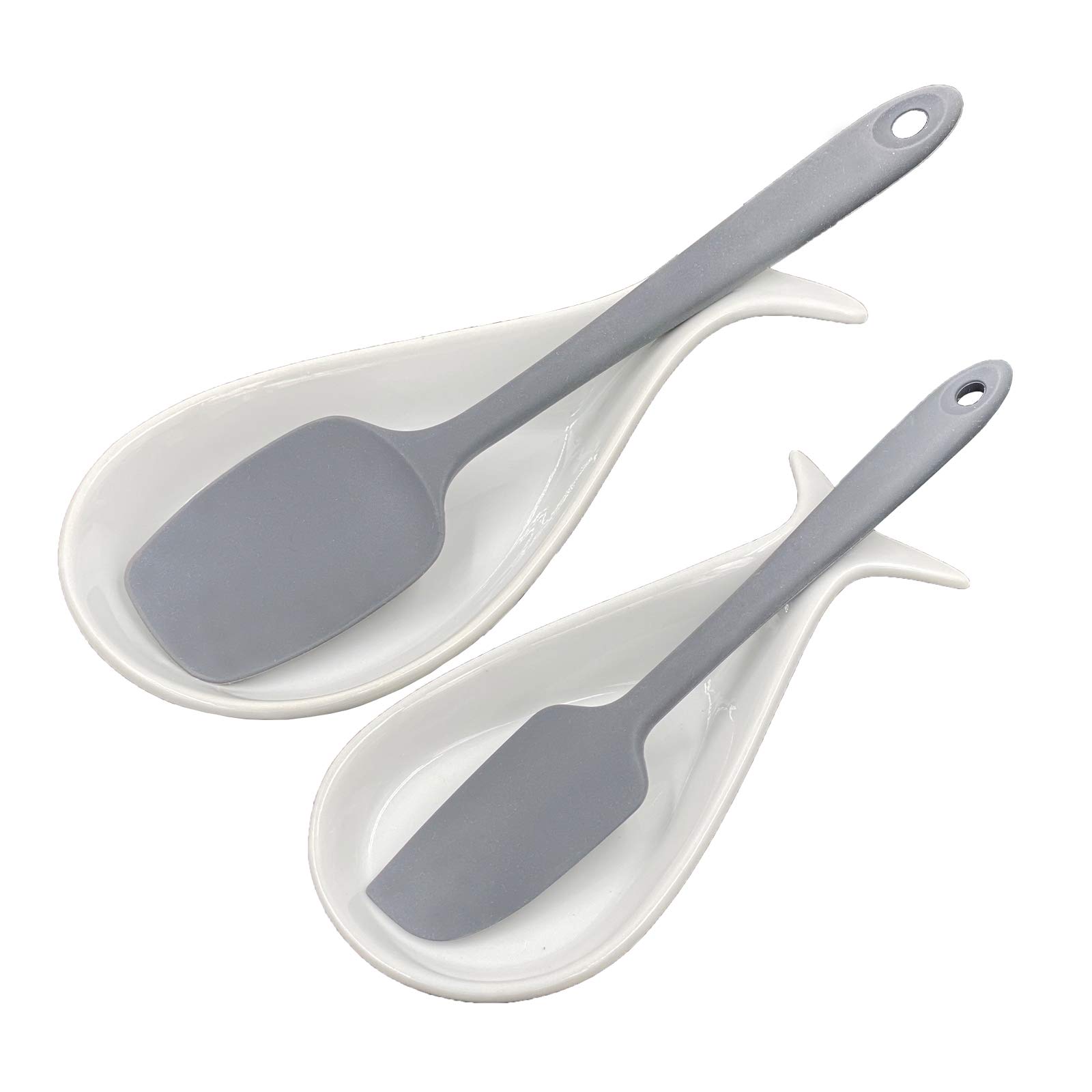 Fish Spoon Rest Ceramic for Kitchen Set of 2, White