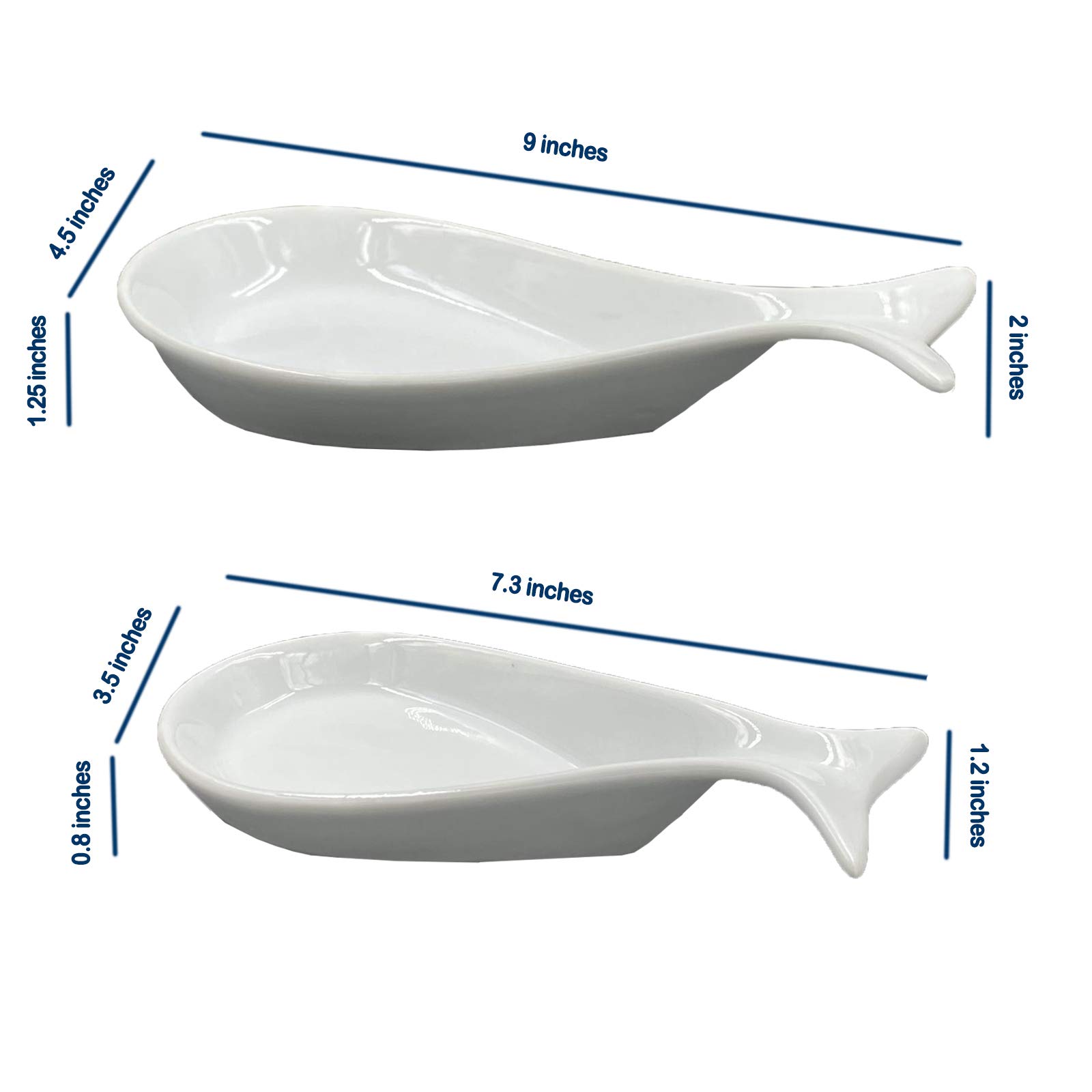 Fish Spoon Rest Ceramic for Kitchen Set of 2, White