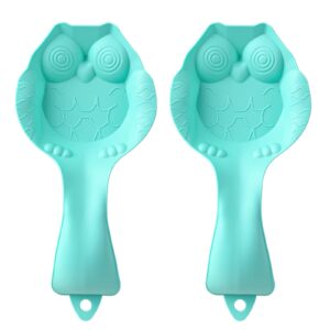 webake silicone spoon rest 2 pack for stove top, owl shape cooking spoon holder, ladle holder, spatula holder for kitchen, dining table, fork, bbq brushes, tongs