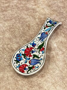 istanbulartworkshop turkish ceramic spoon rest for kitchen, handmade pottery spoon holder, spoon rest for kitchen