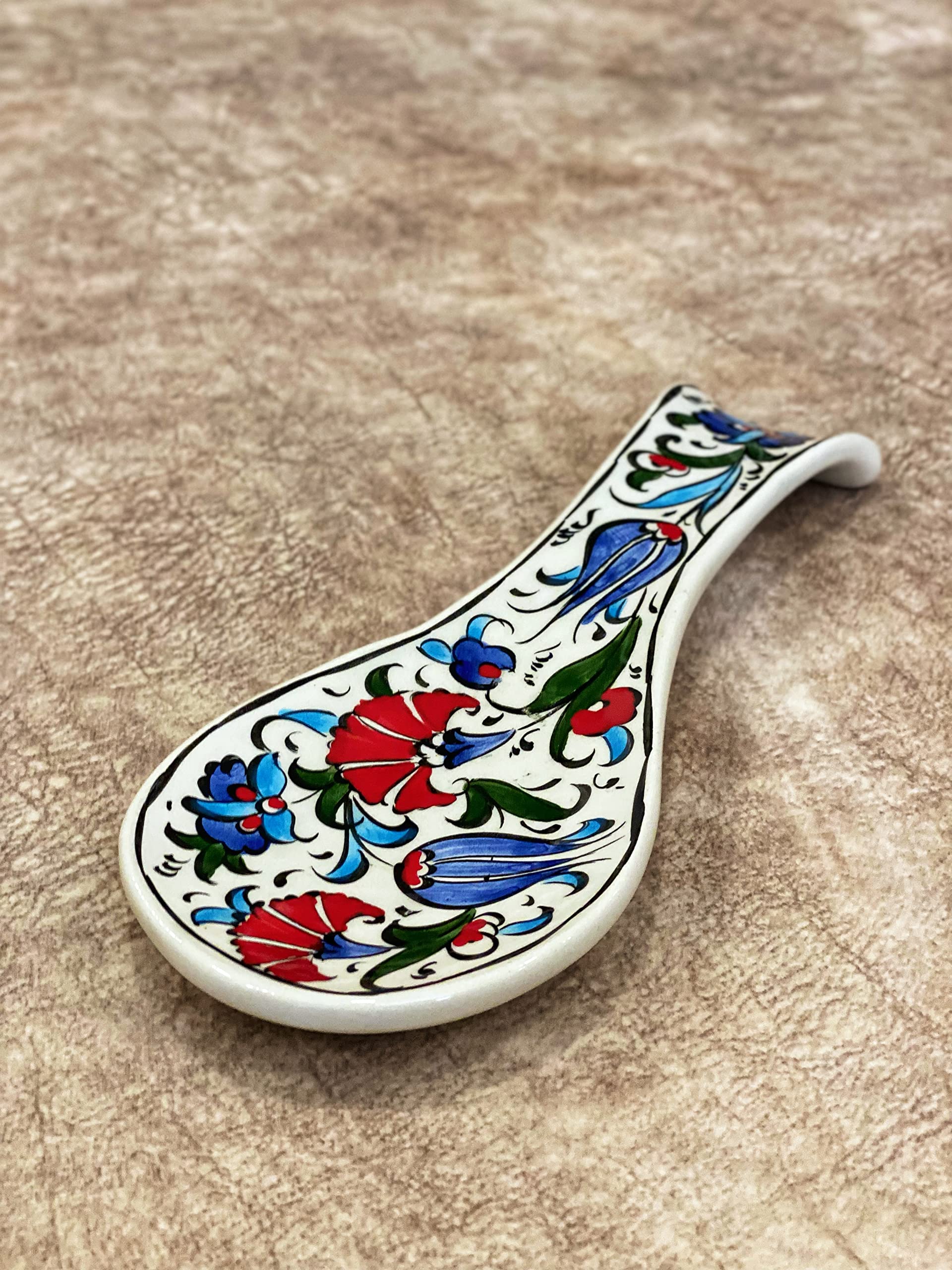 IstanbulArtWorkshop Turkish Ceramic Spoon Rest For Kitchen, Handmade Pottery Spoon Holder, Spoon Rest For Kitchen