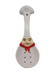 ack plump bistro white chef hand painted ceramic spoon rest,cooking spoon holder for kitchen counter, utensil rest for spoon, ladle, spatula, kitchen décor