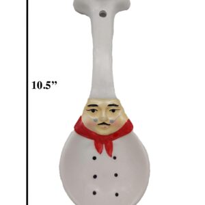 ACK Plump Bistro White Chef Hand Painted Ceramic Spoon Rest,Cooking Spoon Holder for Kitchen Counter, Utensil Rest for Spoon, Ladle, Spatula, Kitchen Décor