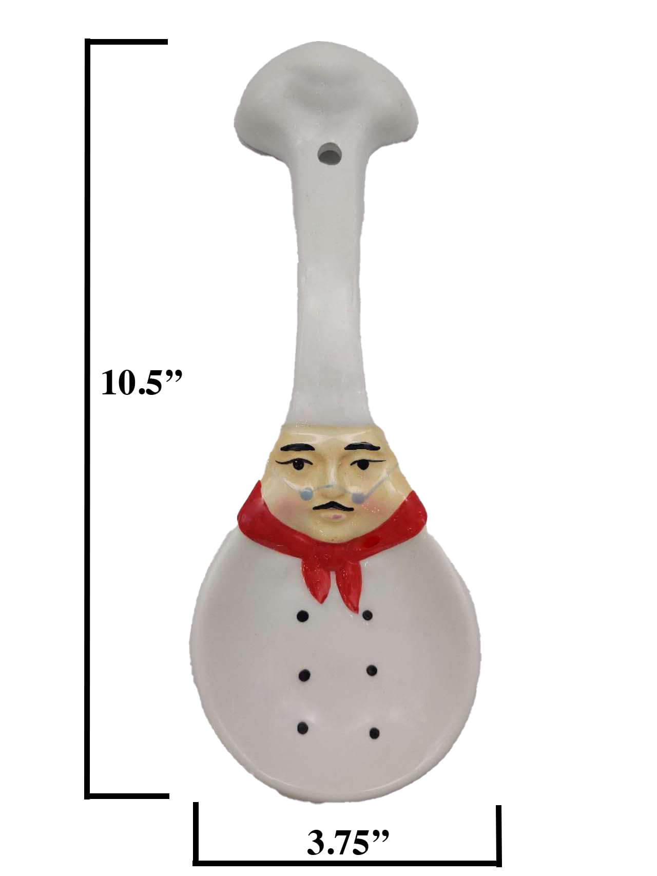 ACK Plump Bistro White Chef Hand Painted Ceramic Spoon Rest,Cooking Spoon Holder for Kitchen Counter, Utensil Rest for Spoon, Ladle, Spatula, Kitchen Décor