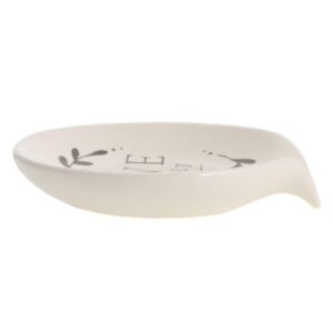 DEMDACO Live Simply Floral 4.5 x 4 Glossy White Ceramic Stoneware Kitchen Spoon Rest