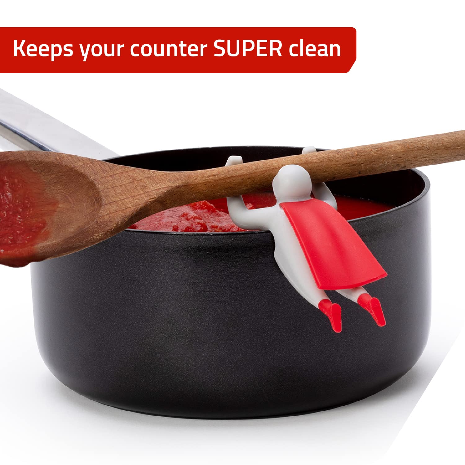 Steaman: Steam Releaser for Pot Top and Edge-Sitting Spoon Holder | Superhero-Themed Steam Releaser to Keep the Lid Slightly Lifted and Help Reduce Sauces | Cute Kitchen Accessories by Peleg Design