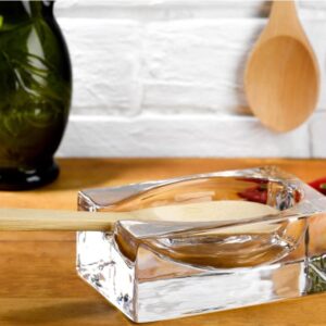 NUDE Cruet Glass Spoon Rest, Lead-Free, Crystal, Kitchen Utensil Cooking Holder, Decor and Accessories for Kitchen (Clear)