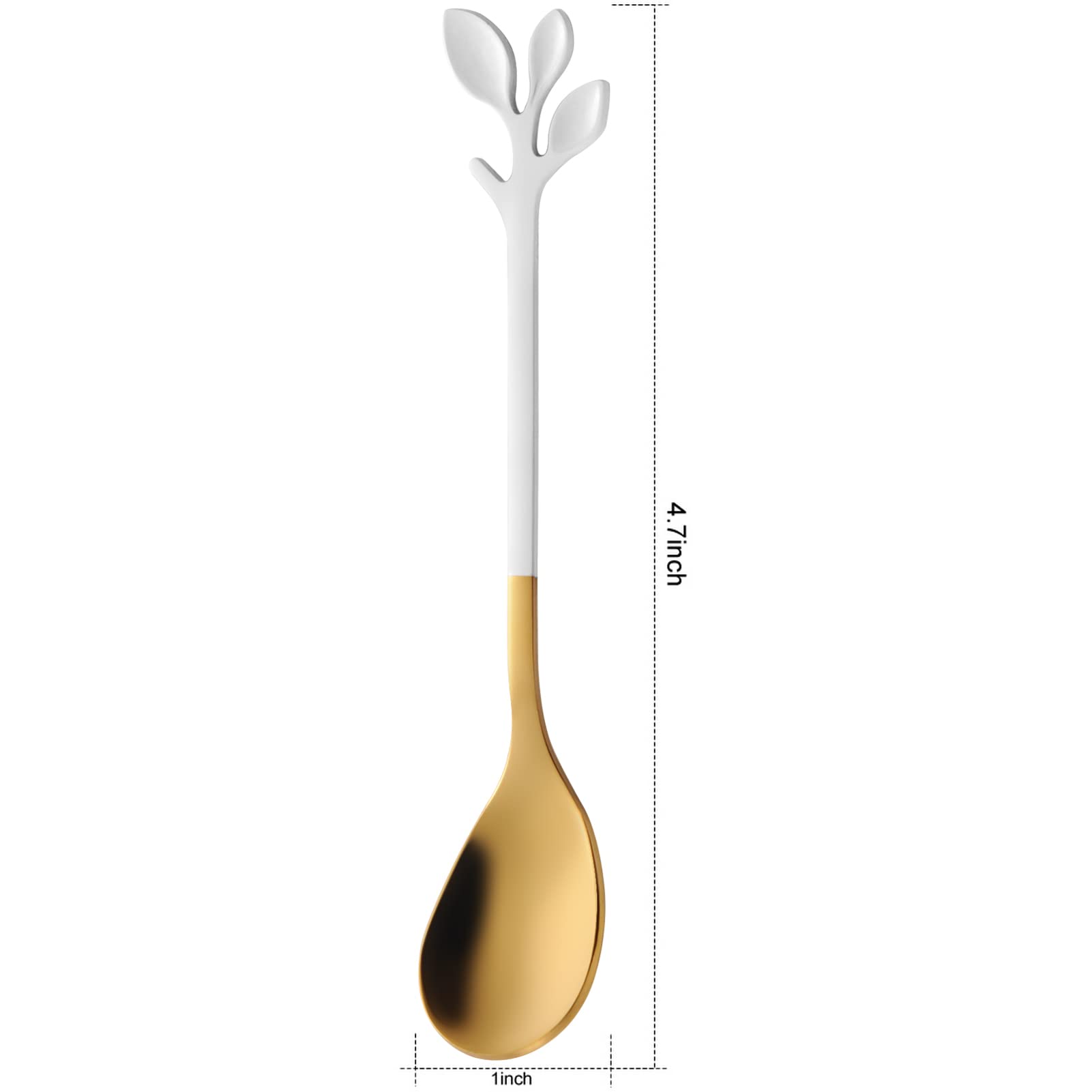 AnSaw Gold Small Swan Base Holder With White & Gold 10Pcs 4.7Inch leaf Handle Coffee Spoon Set